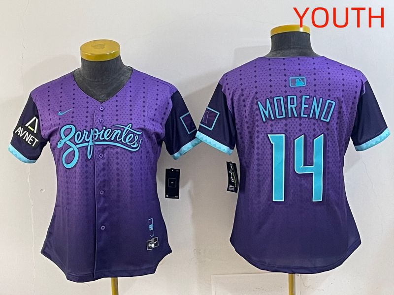 Youth 2025 Arizona Diamondback #14 Moreno Purple Joint Name Nike MLB Jersey style 1->youth mlb jersey->Youth Jersey